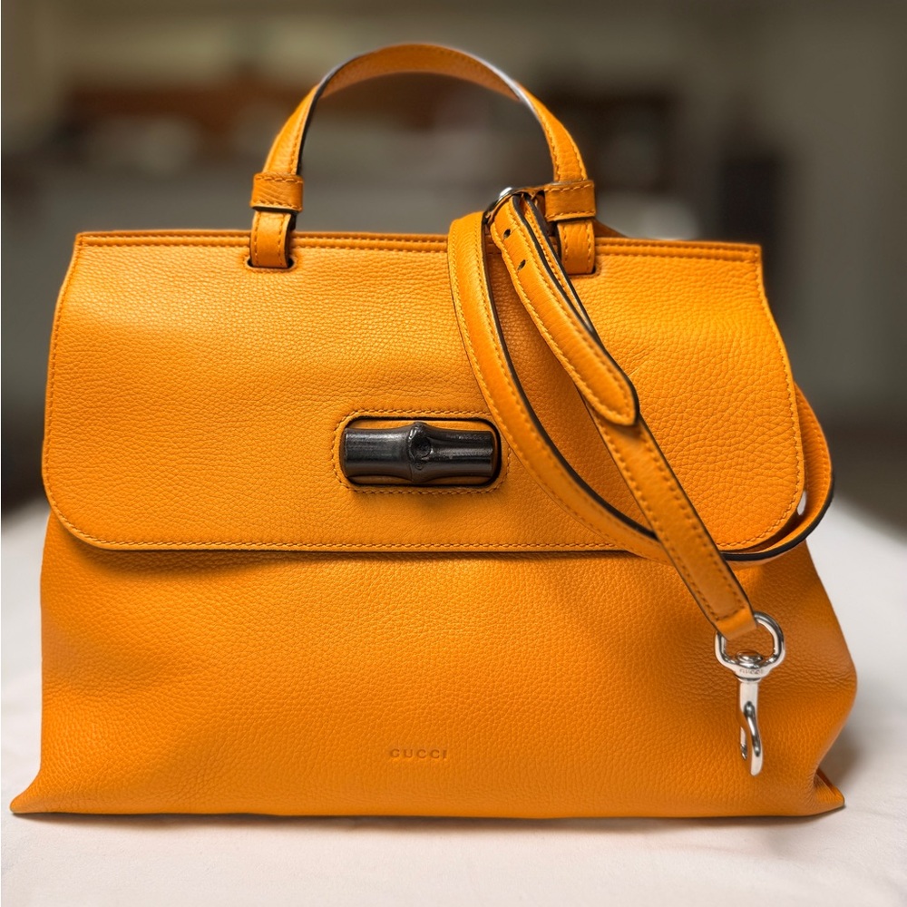 Gucci Yellow-Orange Leather Top Handle Satchel
